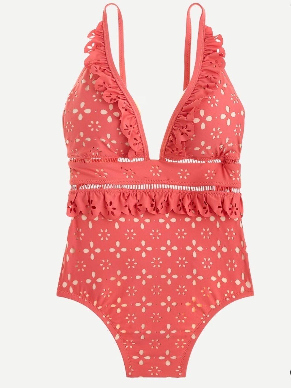 J. Crew Scalloped Ruffle Plunging One-piece Swimsuit Laser-cut Eyelet 4
